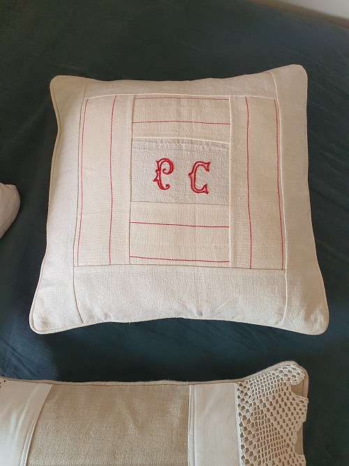 Antique Cushion Cover with Monogram  - Handmade by seller