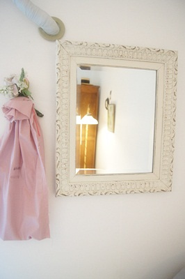 Antique French Mirror, off white wooden frame