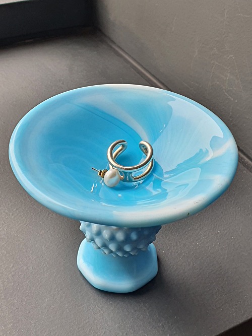 Vintage Milk Glass Dot Candle Holder - aqua blue