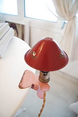 1950년대 프랑스 클립형 램프 (핑크+와인핸드플라워)