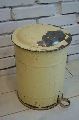 프랑스 빈티지 철제 옐로우 페달 쓰레기통