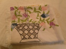 antique flower basket bed sheet 